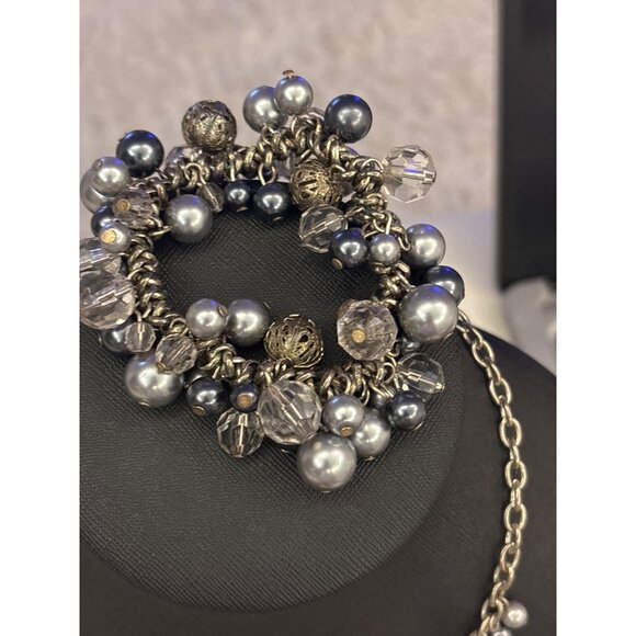 Premier Designs Silver Chain Necklace & Bracelet Set With Clear & Gray Beads - Picture 3 of 13